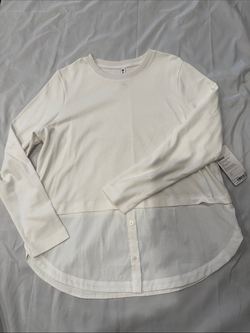 Nwt Athleta White Crewneck Gallery Top Mixed Media Twofer Stylesize Large